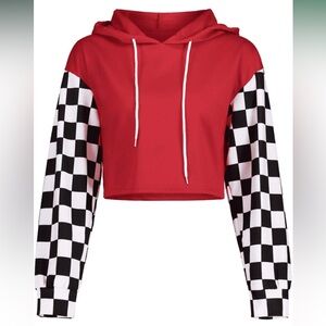 Red Checkered Sleeve Women's Hoodie